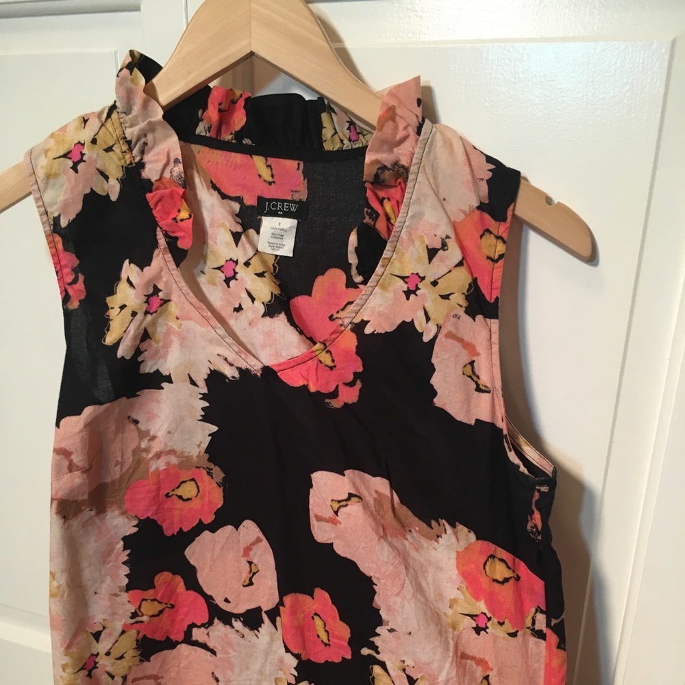 JCrew black floral sleeveless blouse.  Like New.